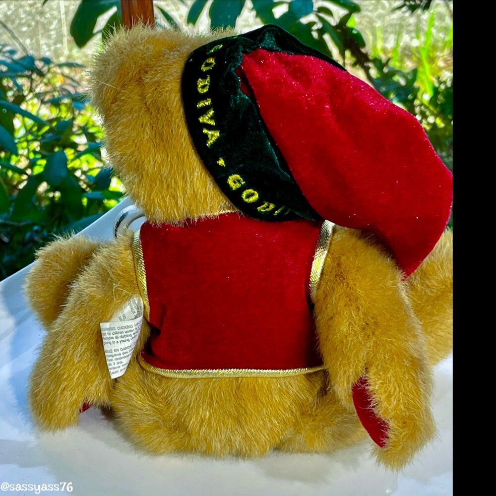 ▪️VTG▪️GODIVA▪️90's Red & Green Velvet 10" Collectible Holiday Plush Bear - Picture 7 of 8